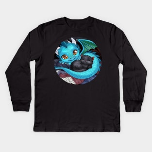 Sleepy dragon and kitten Kids Long Sleeve T-Shirt